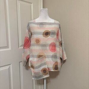 Sharon Young M/L 100% cotton sashiko embroidered lagenlook polkadot blouse